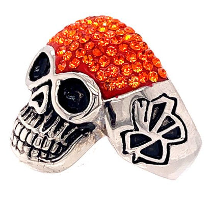 Skull With Tiny Orange CZ Accents Stainless Steel Ring