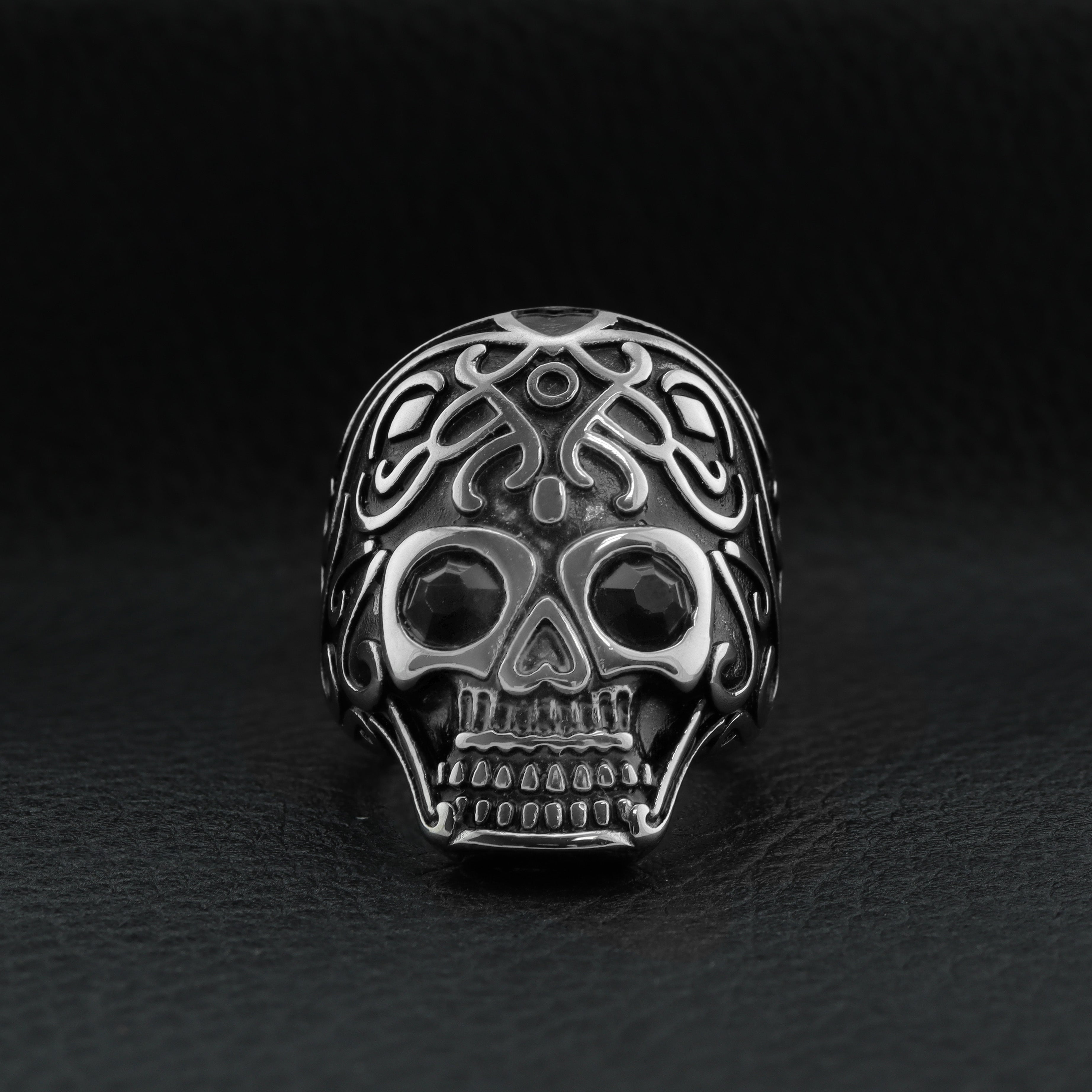 Black CZ Eyed Skull Stainless Steel Ring