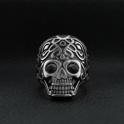 Black CZ Eyed Skull Stainless Steel Ring