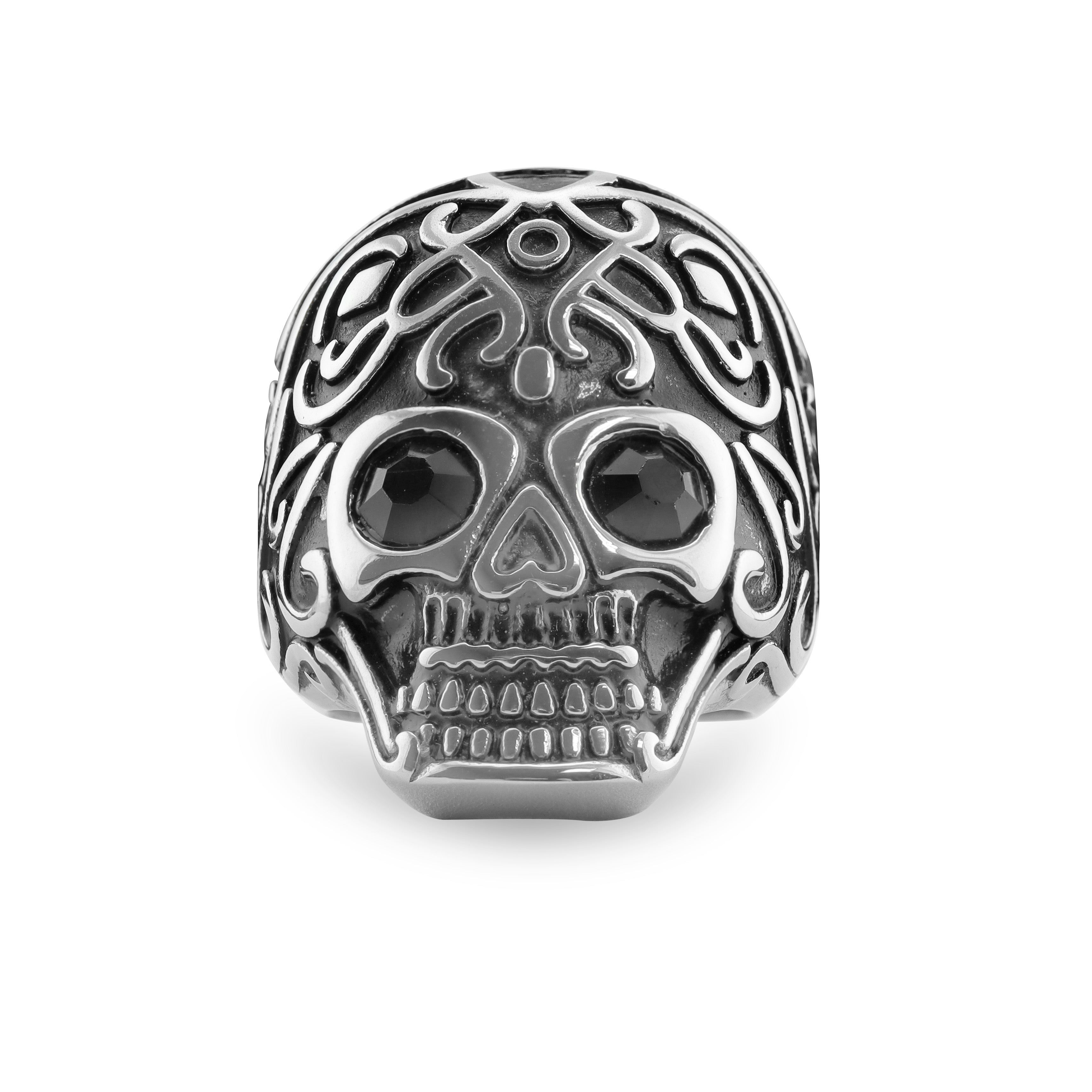 Black CZ Eyed Skull Stainless Steel Ring