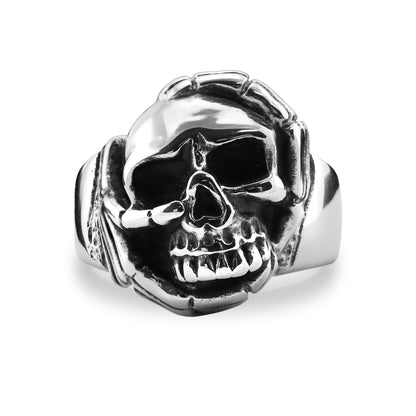 Skull With Skeleton Hands Stainless Steel Ring