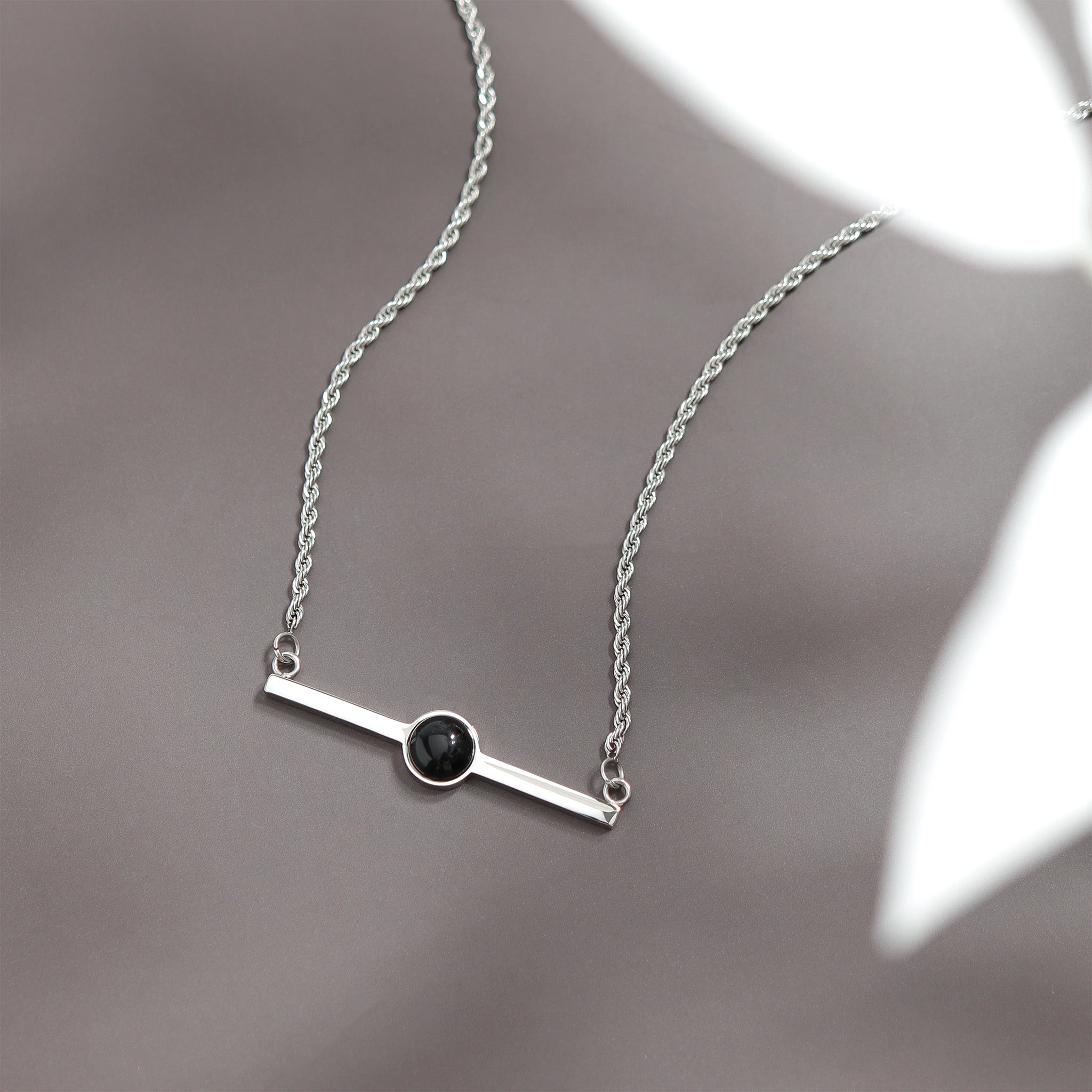 18K Gold PVD Stainless Steel Semi Precious Natural Stone Bar Necklace