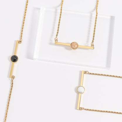 18K Gold PVD Stainless Steel Semi Precious Natural Stone Bar Necklace
