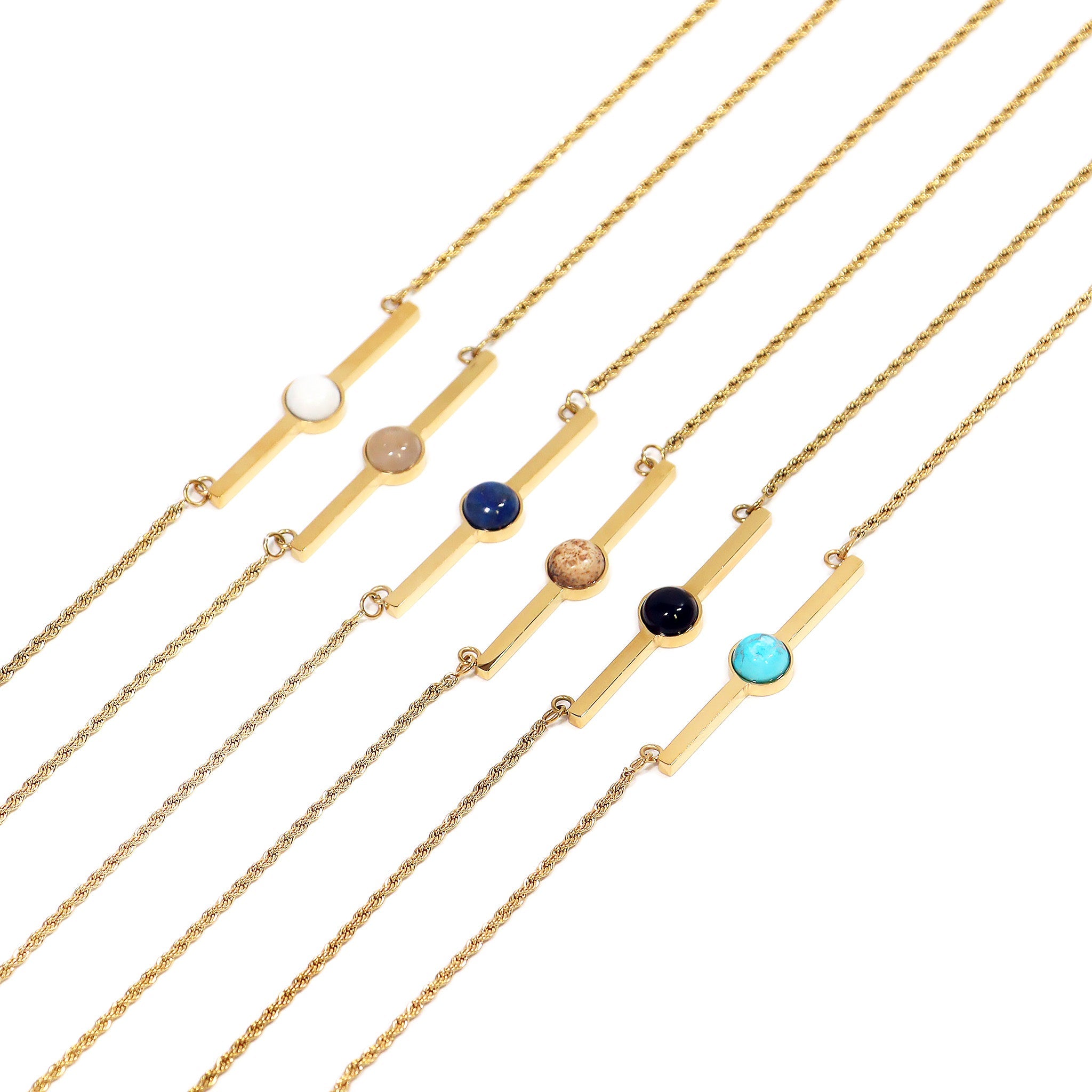 18K Gold PVD Stainless Steel Semi Precious Natural Stone Bar Necklace