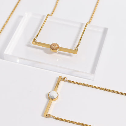 18K Gold PVD Stainless Steel Semi Precious Natural Stone Bar Necklace