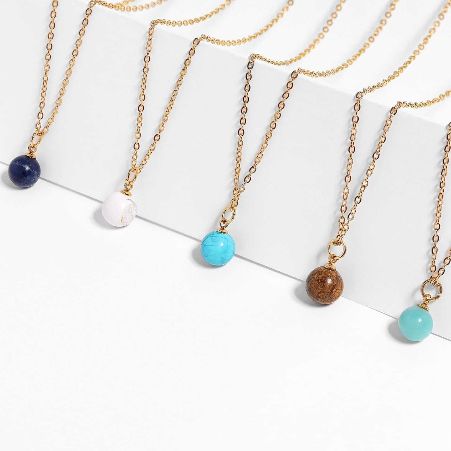 18K Gold PVD Stainless Steel Semi Precious Natural Stone Charms
