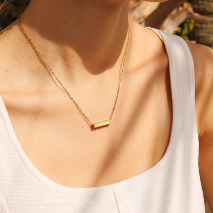 18K Gold PVD Stainless Steel Horizontal Mini Blank Bar Necklace