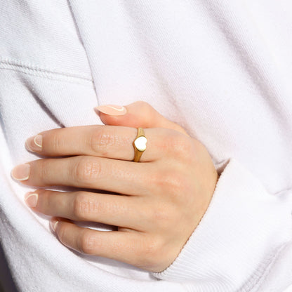 18K Gold PVD Stainless Steel Blank Engravable Heart Signet Ring