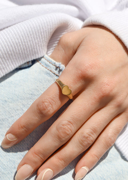 18K Gold PVD Stainless Steel Blank Engravable Heart Signet Ring