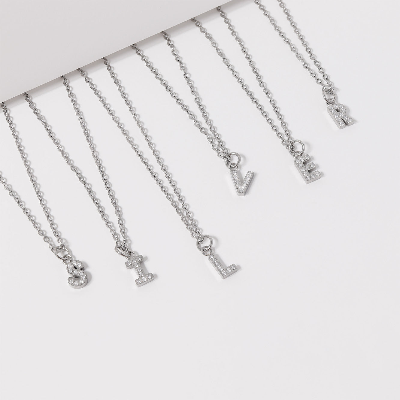 Stainless Steel Pave Set CZ Initial Letter Charms