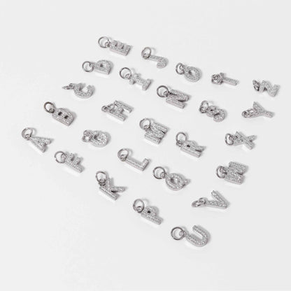 Stainless Steel Pave Set CZ Initial Letter Charms