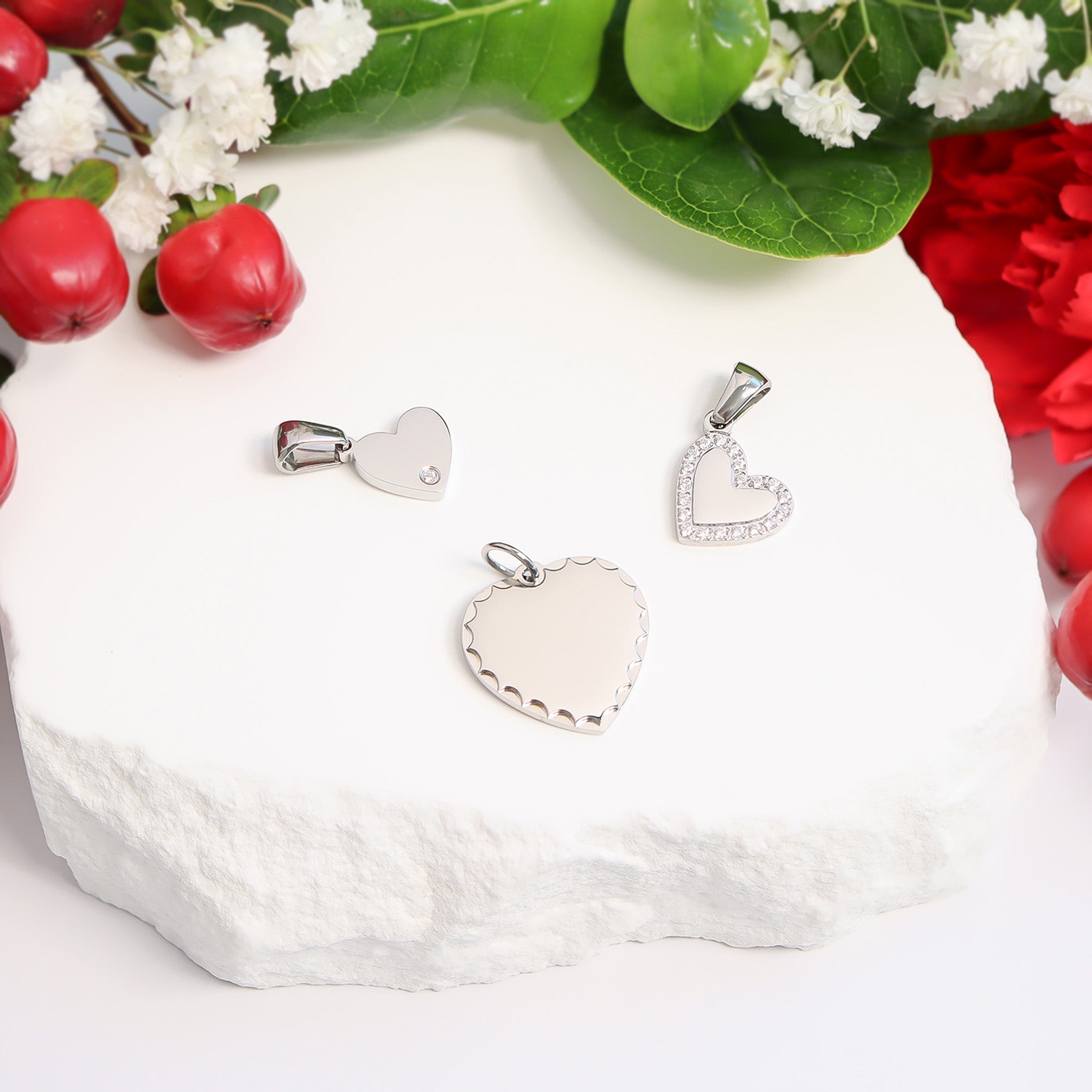 18K Gold PVD Stainless Steel CZ Heart Charm