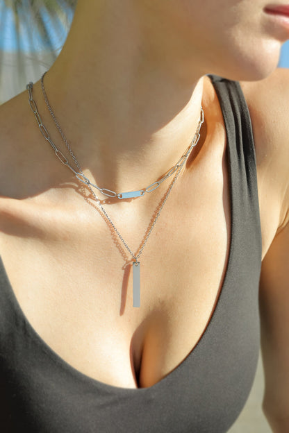 18K Gold PVD Stainless Steel Vertical Blank Bar Pendant