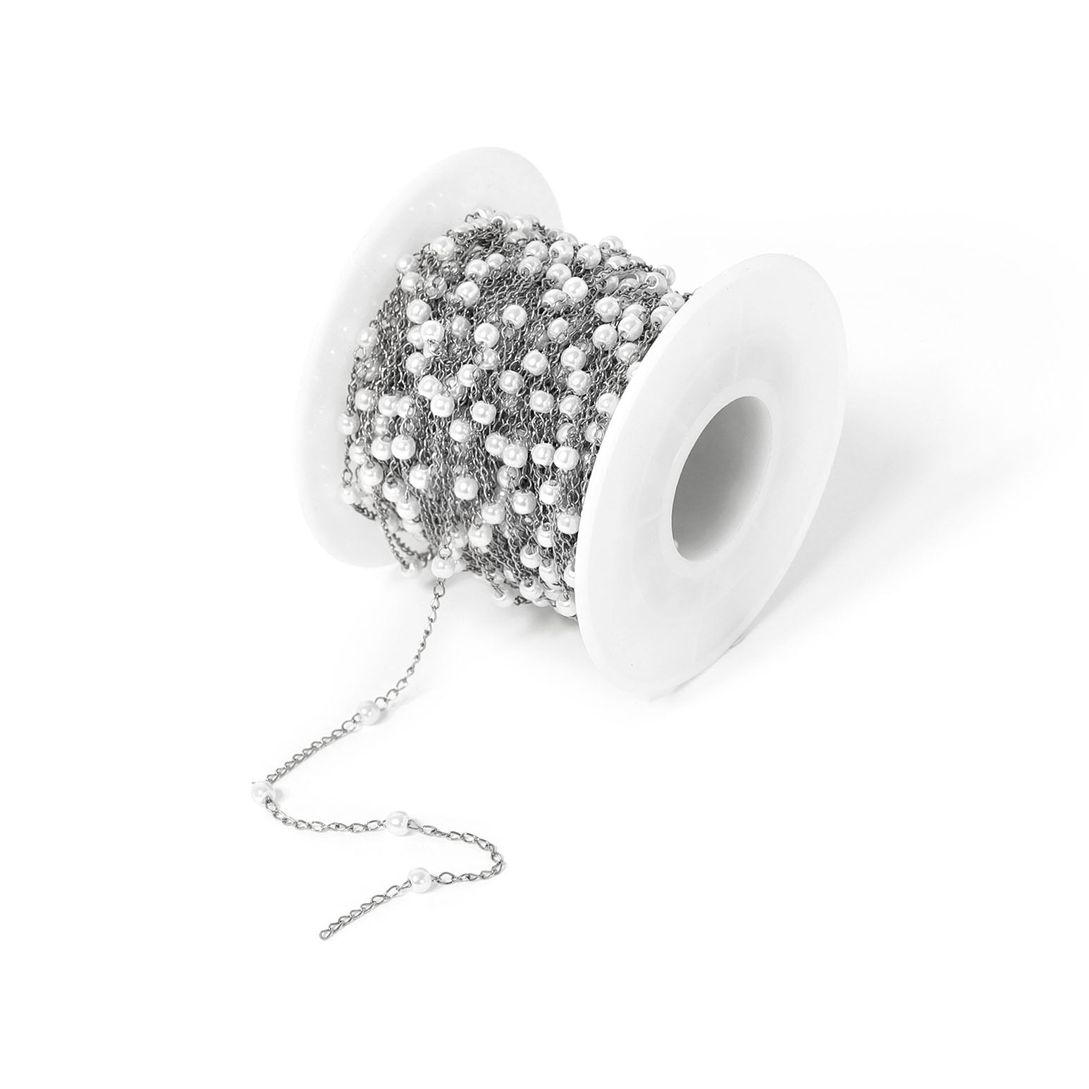 18K PVD Stainless Steel Faux Pearl Cable Chain By The Foot