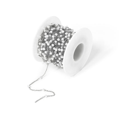 18K PVD Stainless Steel Faux Pearl Cable Chain By The Foot