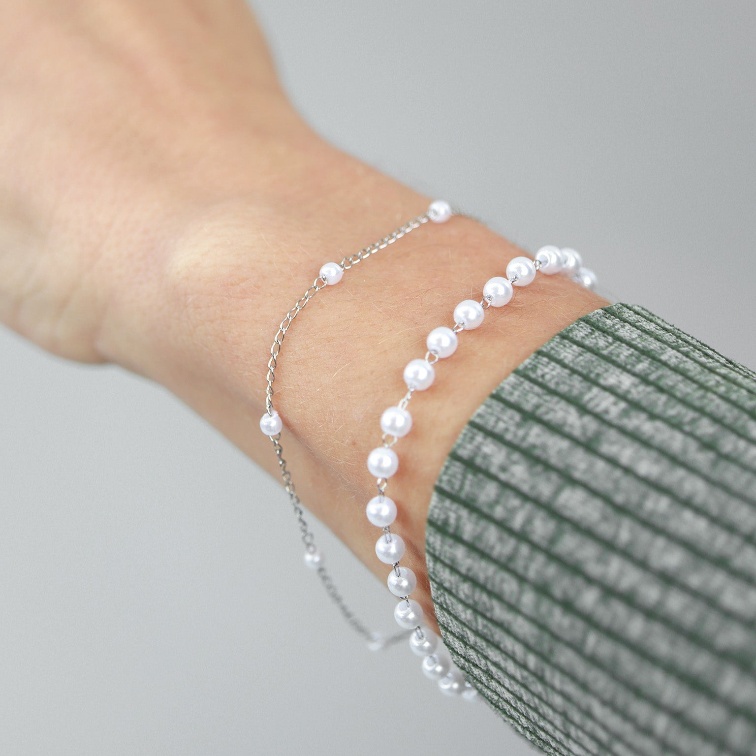 18K PVD Stainless Steel Faux Pearl Cable Chain By The Foot