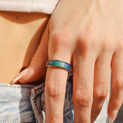 Stainless Steel Mood Band With Skull And Crossbones Ring