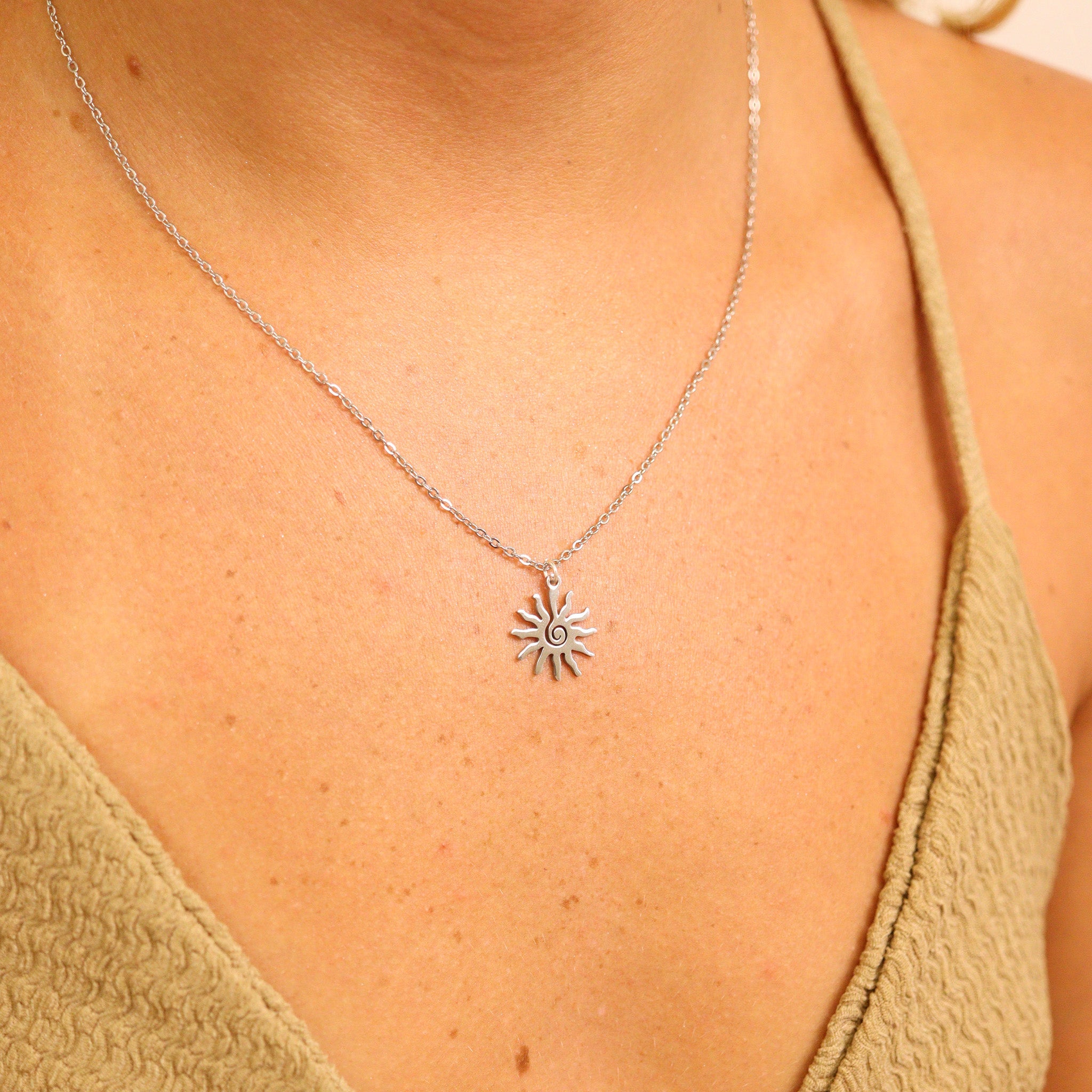 18K Gold PVD Stainless Steel Spiral Sun Charm