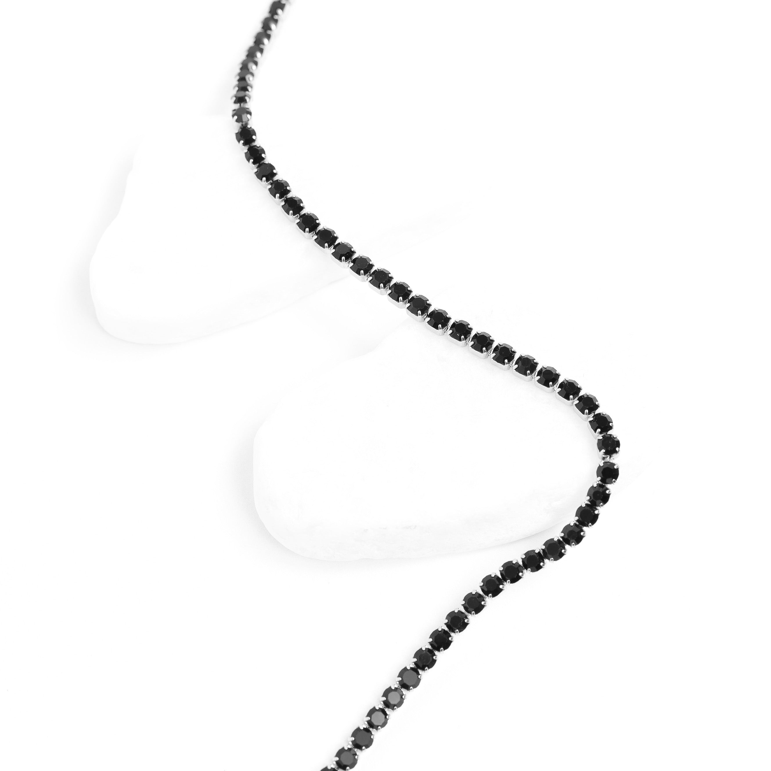 Stainless Steel Jet Rhinestone Tennis Chain Necklace