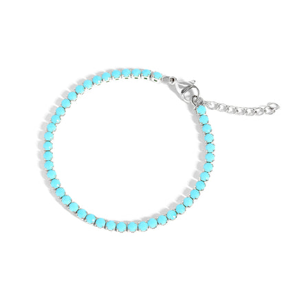 Stainless Steel Turquoise Rhinestone Tennis Chain Bracelet