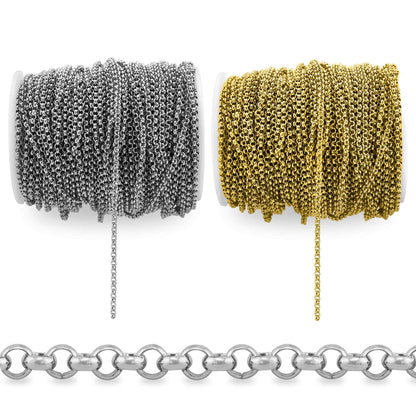 3mm 18K Gold PVD Stainless Steel Rolo Permanent Jewelry Chain By The Foot
