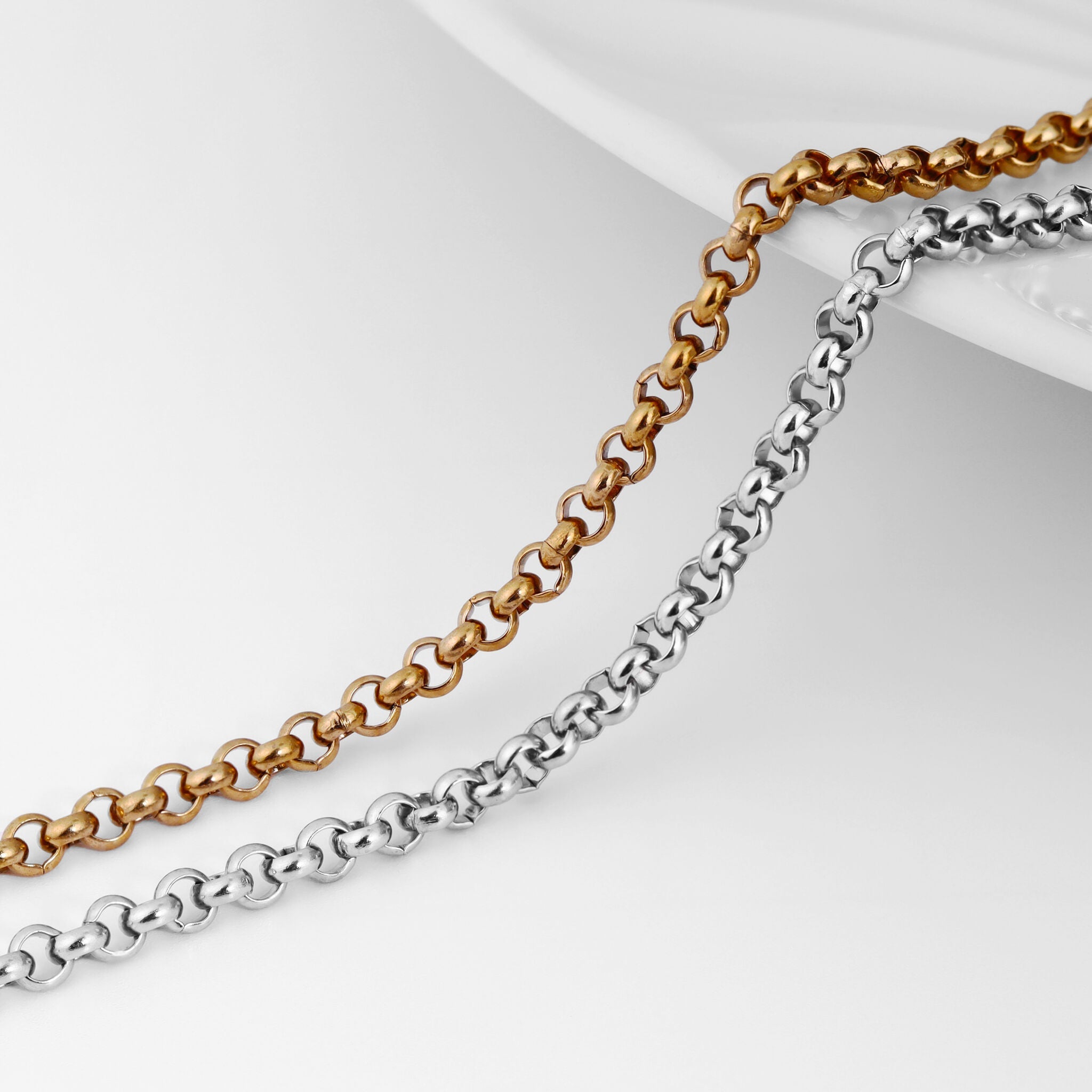 3mm 18K Gold PVD Stainless Steel Rolo Permanent Jewelry Chain By The Foot