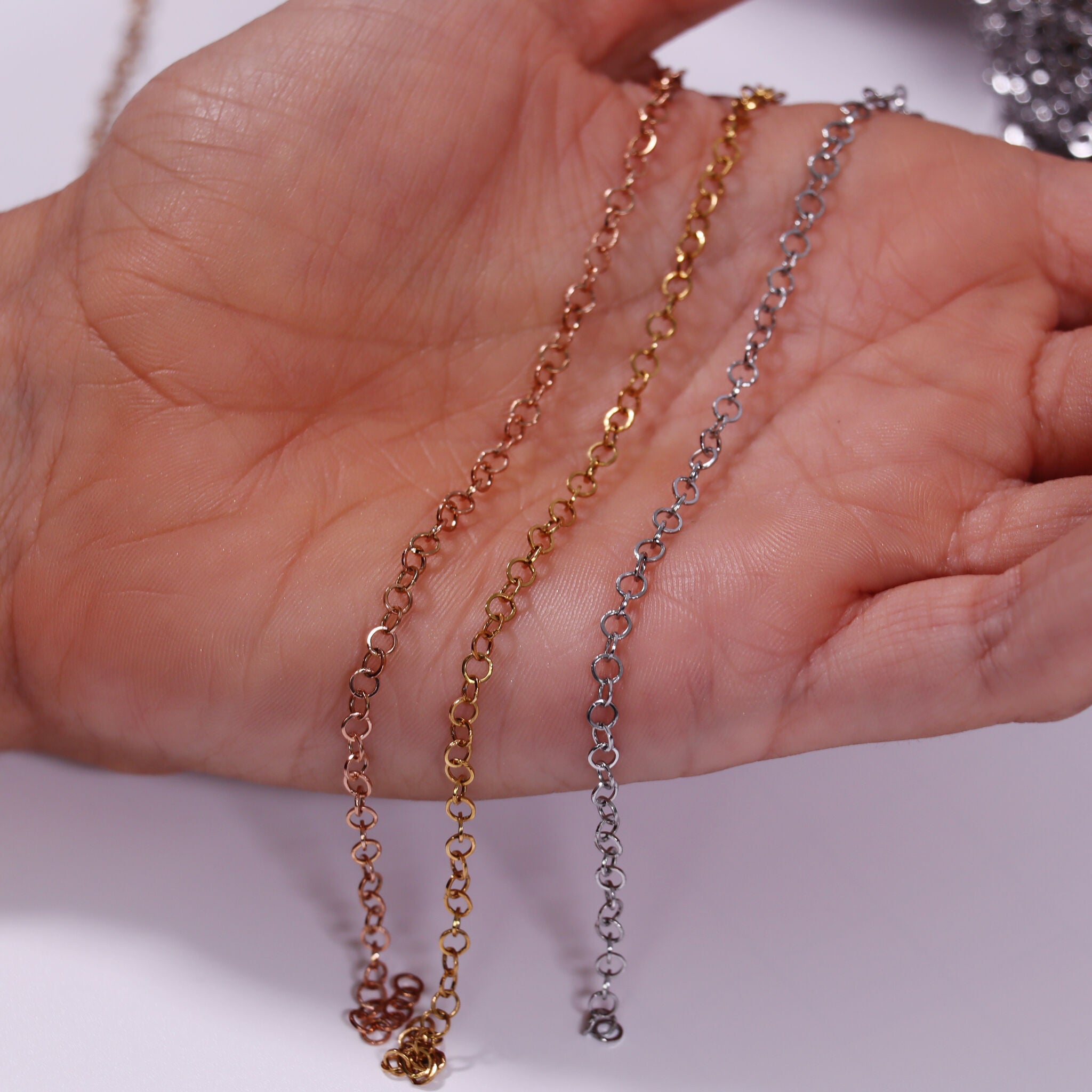 3mm 18K Gold PVD Stainless Steel Circle Cable Permanent Jewelry Chain By The Foot