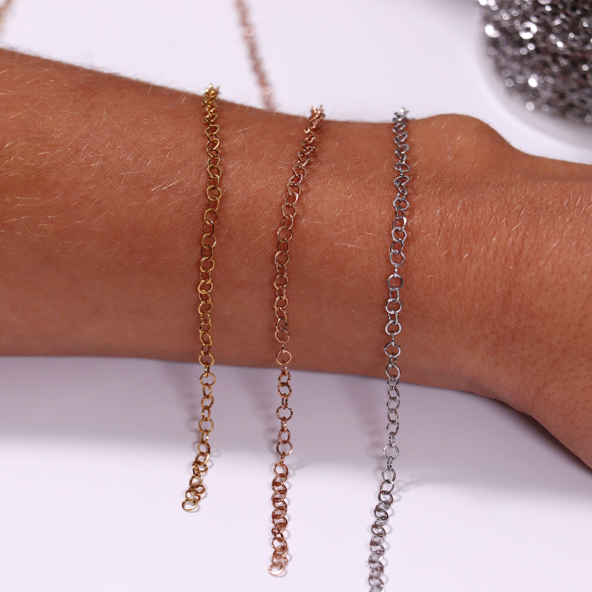 3mm 18K Gold PVD Stainless Steel Circle Cable Permanent Jewelry Chain By The Foot