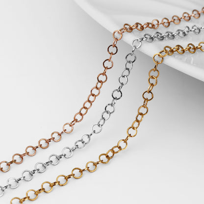 3mm 18K Gold PVD Stainless Steel Circle Cable Permanent Jewelry Chain By The Foot