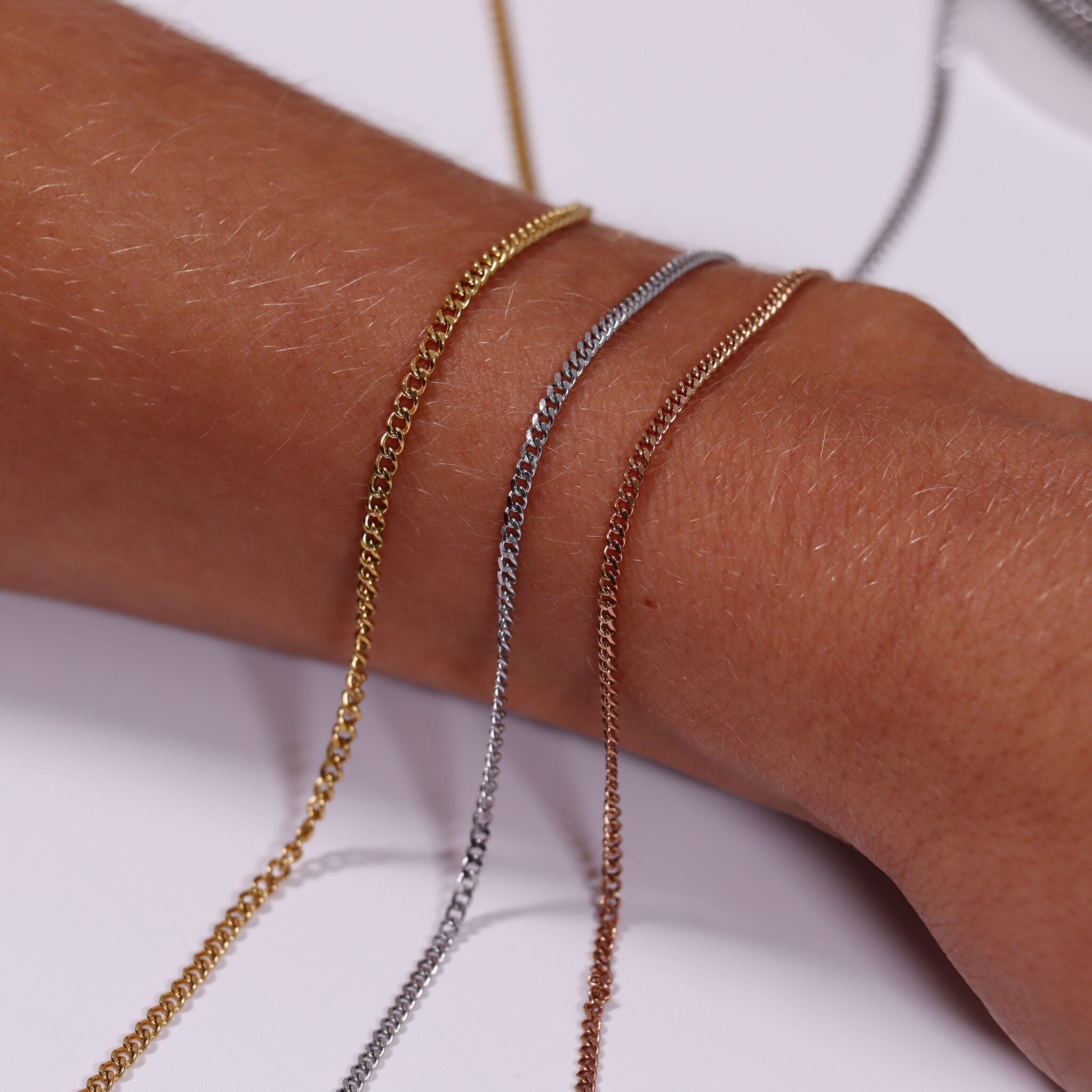 2mm 18K Gold PVD Stainless Steel Diamond Cut Curb Permanent Jewelry Chain By The Foot