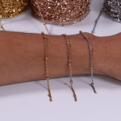 2.5mm 18K Gold PVD Stainless Steel Beaded Satellite Permanent Jewelry Chain By The Foot