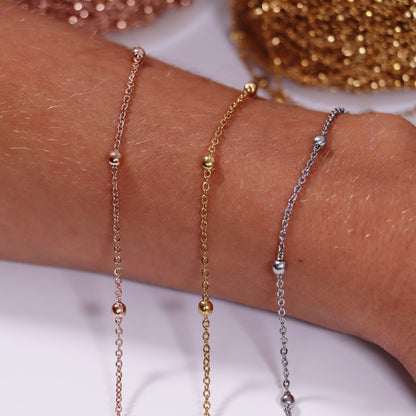 3mm 18K Gold PVD Stainless Steel Beaded Satellite Permanent Jewelry Chain By The Foot