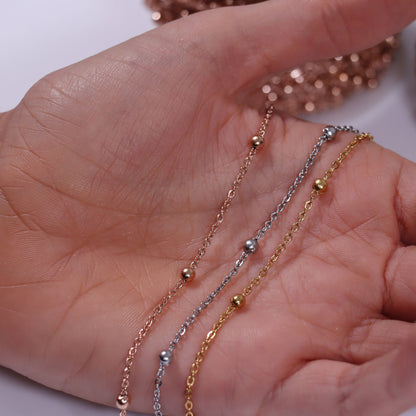 3mm 18K Gold PVD Stainless Steel Beaded Satellite Permanent Jewelry Chain By The Foot