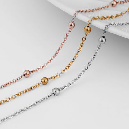 3mm 18K Gold PVD Stainless Steel Beaded Satellite Permanent Jewelry Chain By The Foot