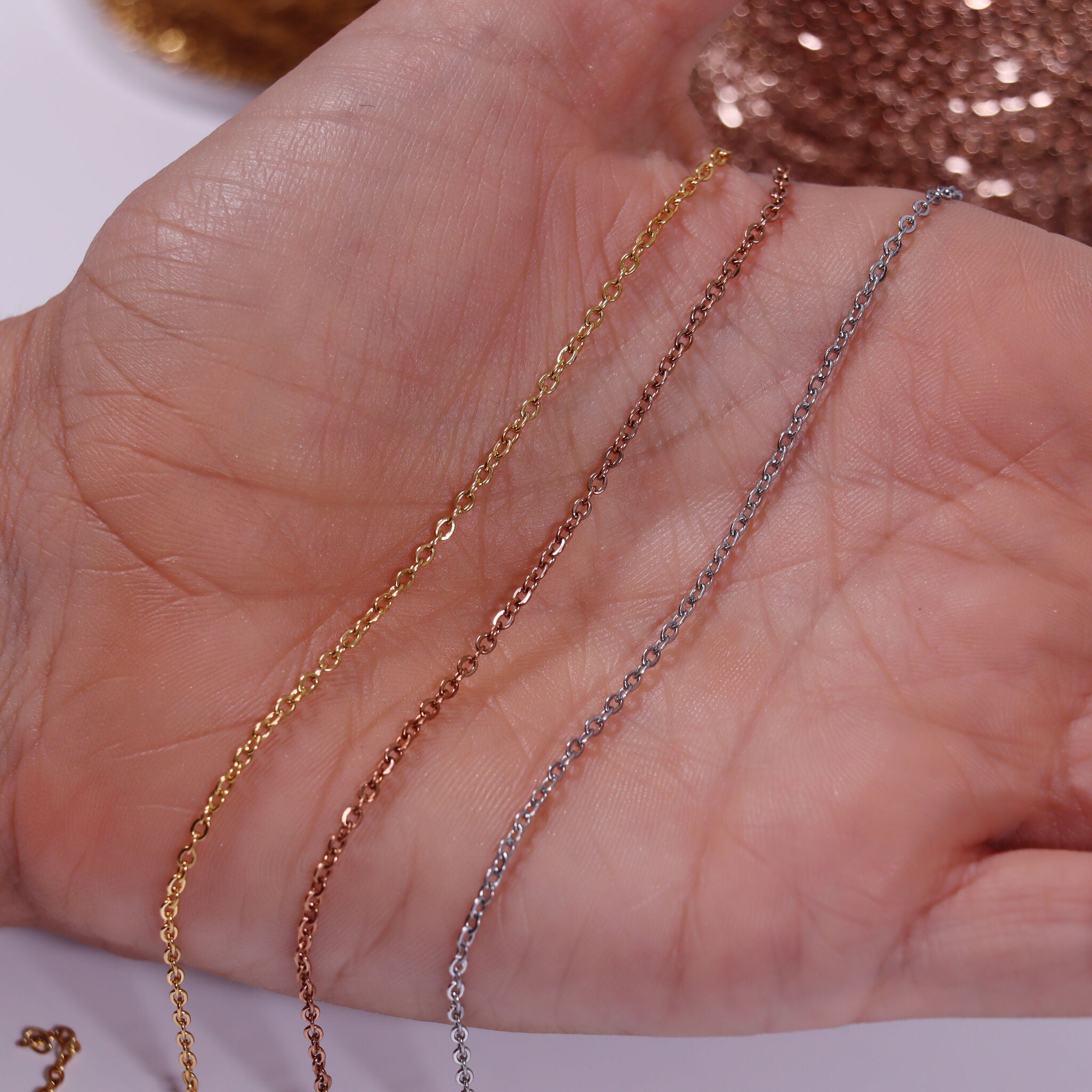 1.5mm 18K Gold PVD Stainless Steel Oval Loop Permanent Jewelry Chain By The Foot