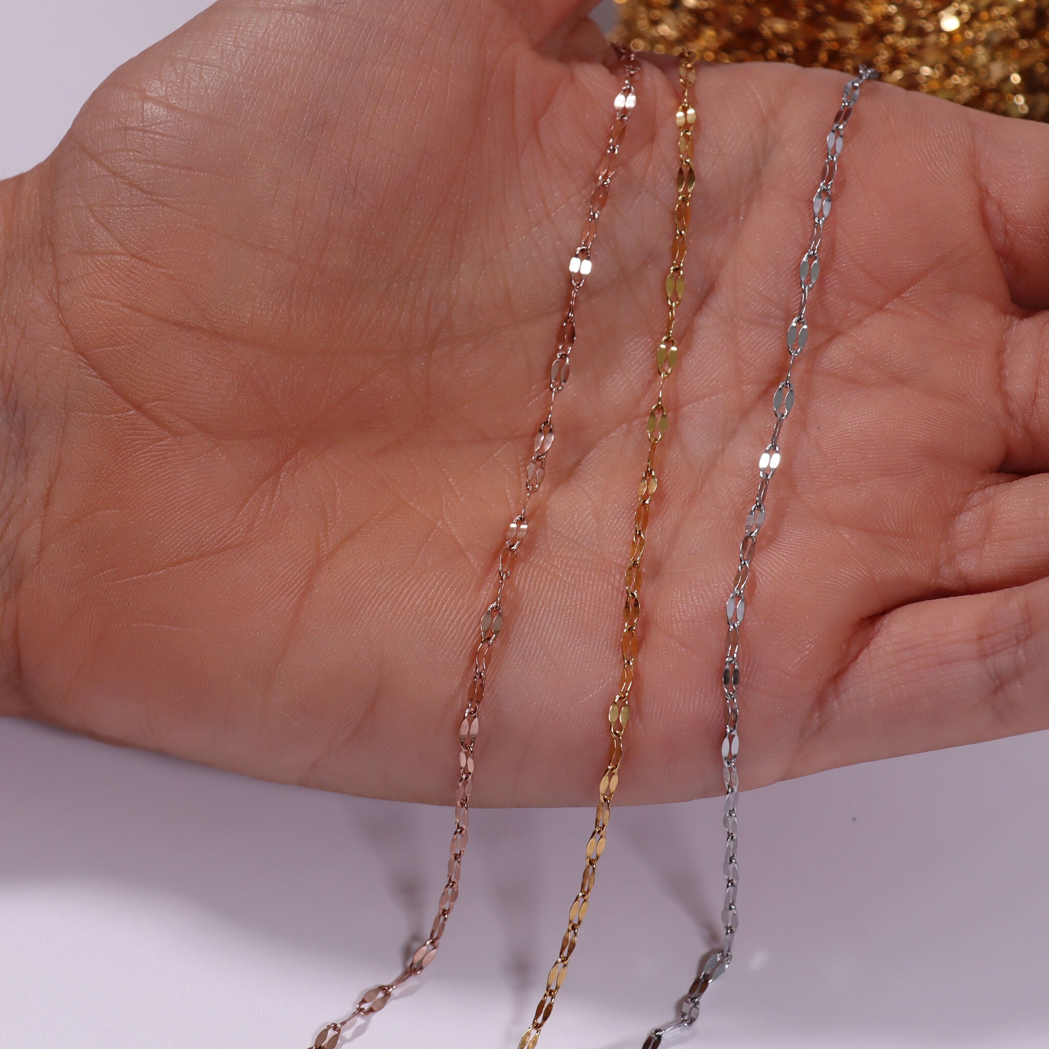 2mm 18K Gold PVD Stainless Steel Lip Permanent Jewelry Chain By The Foot