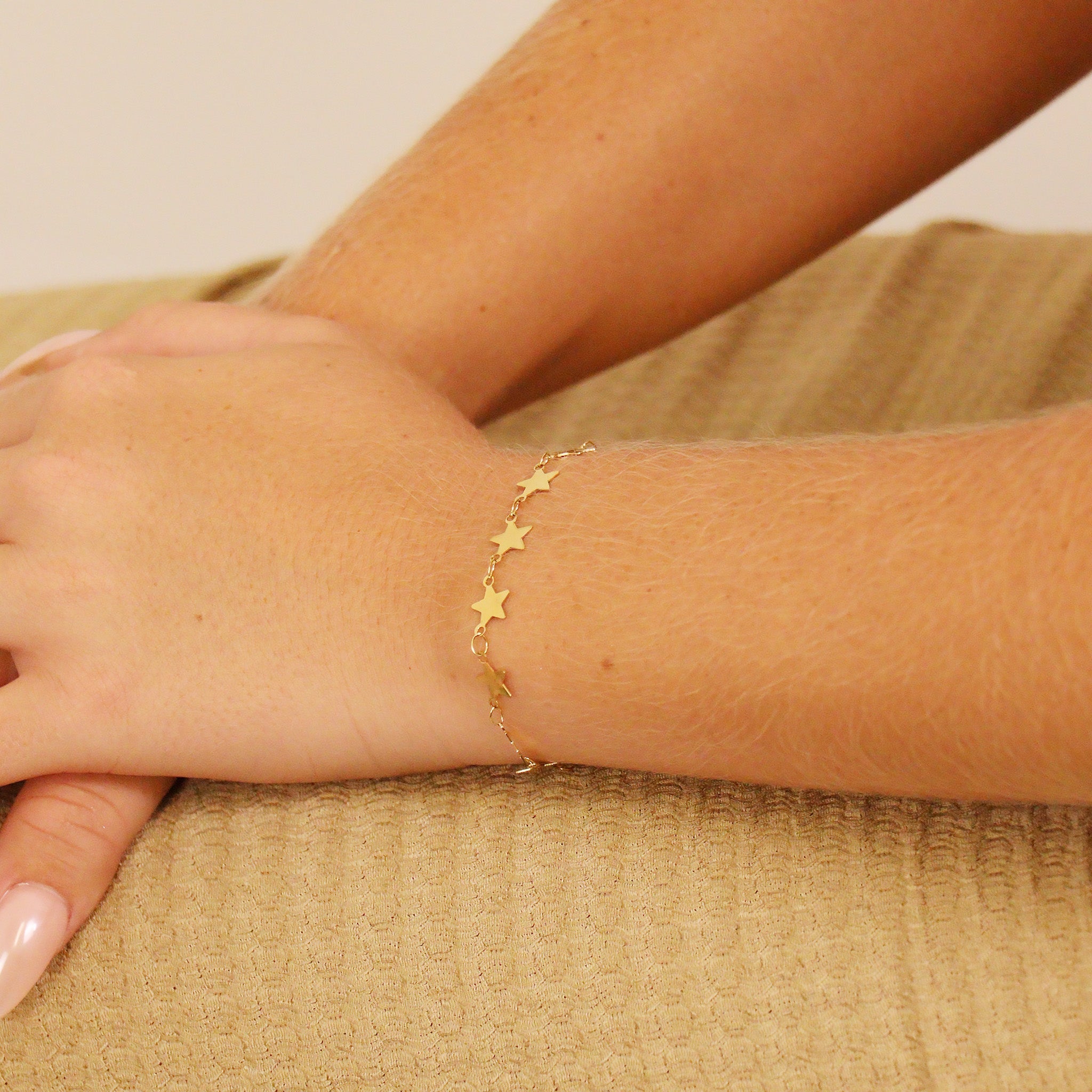 18K Gold PVD Stainless Steel Circle Link Star Chain - By The Foot