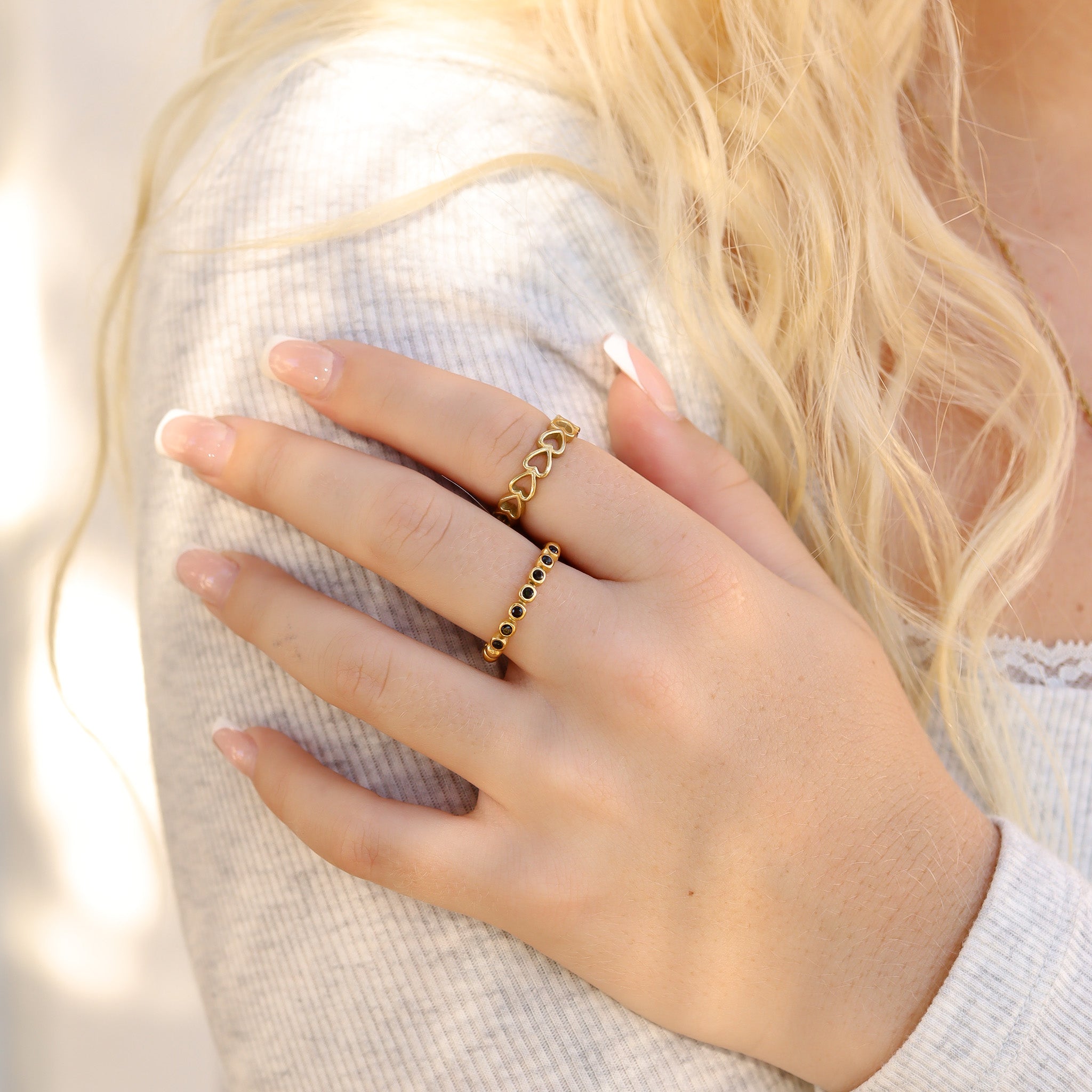 18K Gold PVD Stainless Steel Sideways Heart Stacking Ring