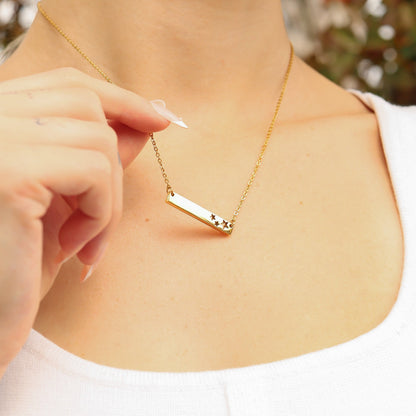 18K Gold PVD Stainless Steel Stars Cutout Horizontal Blank Bar Necklace