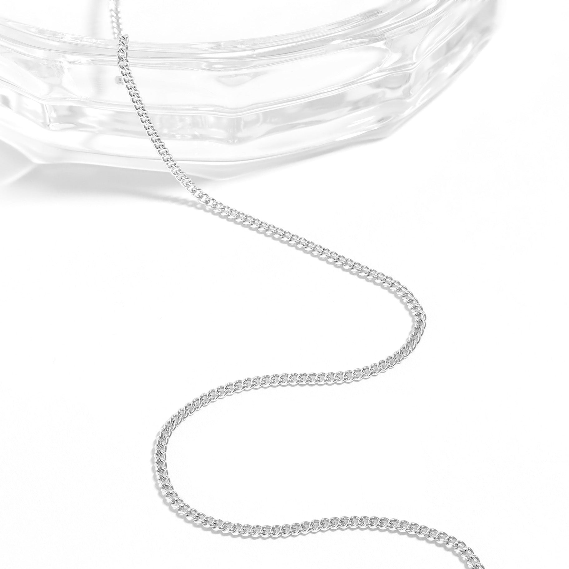 Sterling Silver Platinum Plated Diamond Cut Curb Chain