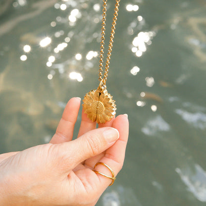 18K Gold PVD Stainless Steel Sunflower Hidden Message Necklace