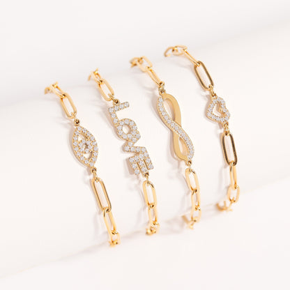 18K Gold PVD Stainless Steel Stone "Evil Eye" Paperclip Chain Bracelet