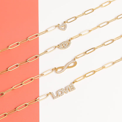 18K Gold PVD Stainless Steel Stone "Infinity" Paperclip Chain Necklace