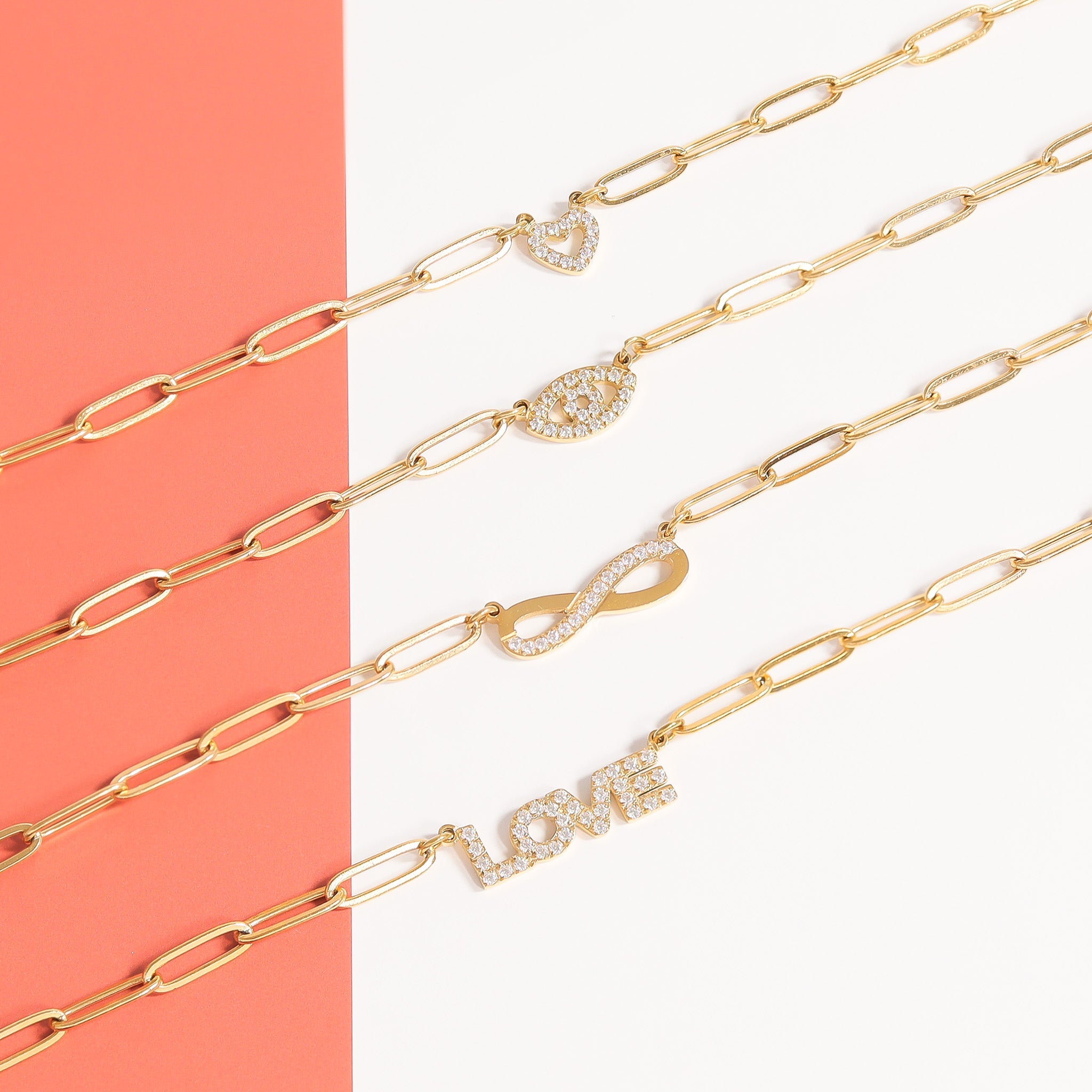 18K Gold PVD Stainless Steel Stone "Evil Eye" Paperclip Chain Necklace
