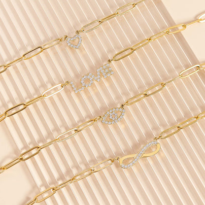 18K Gold PVD Stainless Steel Stone Love Paperclip Chain Set