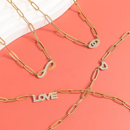 18K Gold PVD Stainless Steel Stone "Heart" Paperclip Chain Necklace