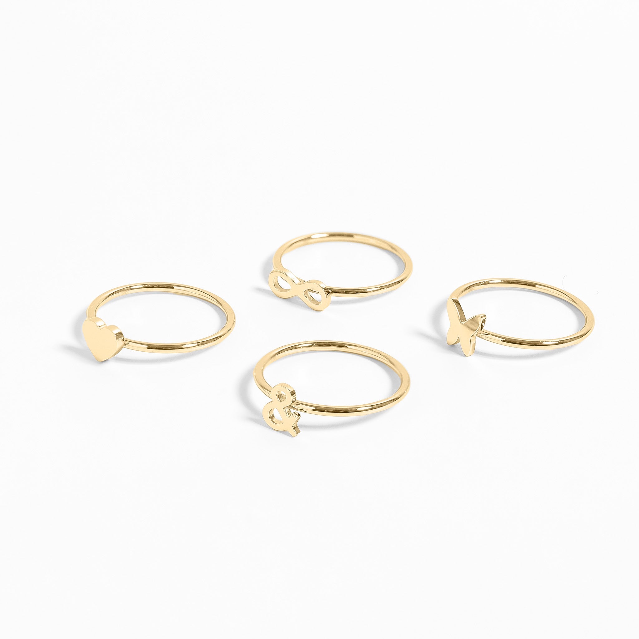 18K Gold PVD Stainless Steel Symbol Stacking Rings
