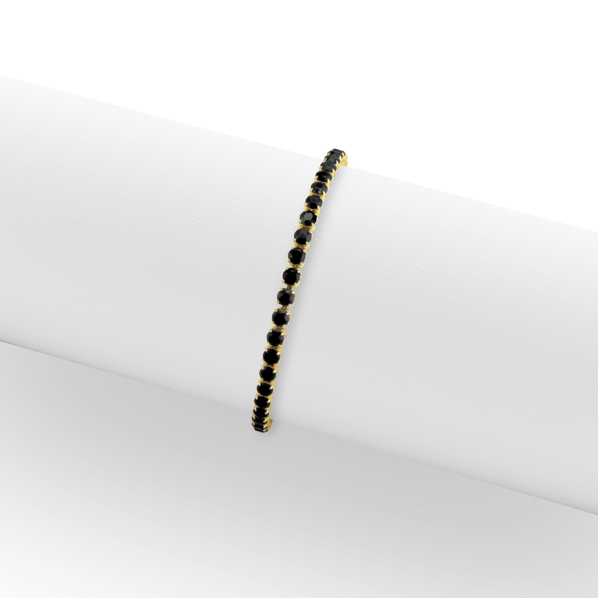 18K Gold PVD Stainless Steel Jet Rhinestone Tennis Chain Bracelet
