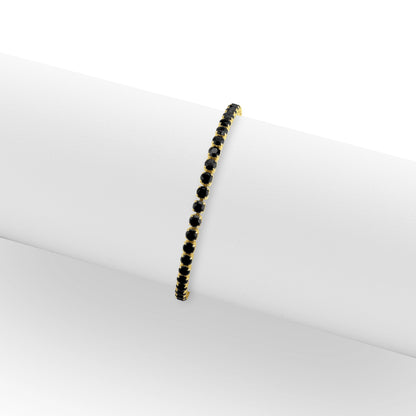 18K Gold PVD Stainless Steel Jet Rhinestone Tennis Chain Bracelet
