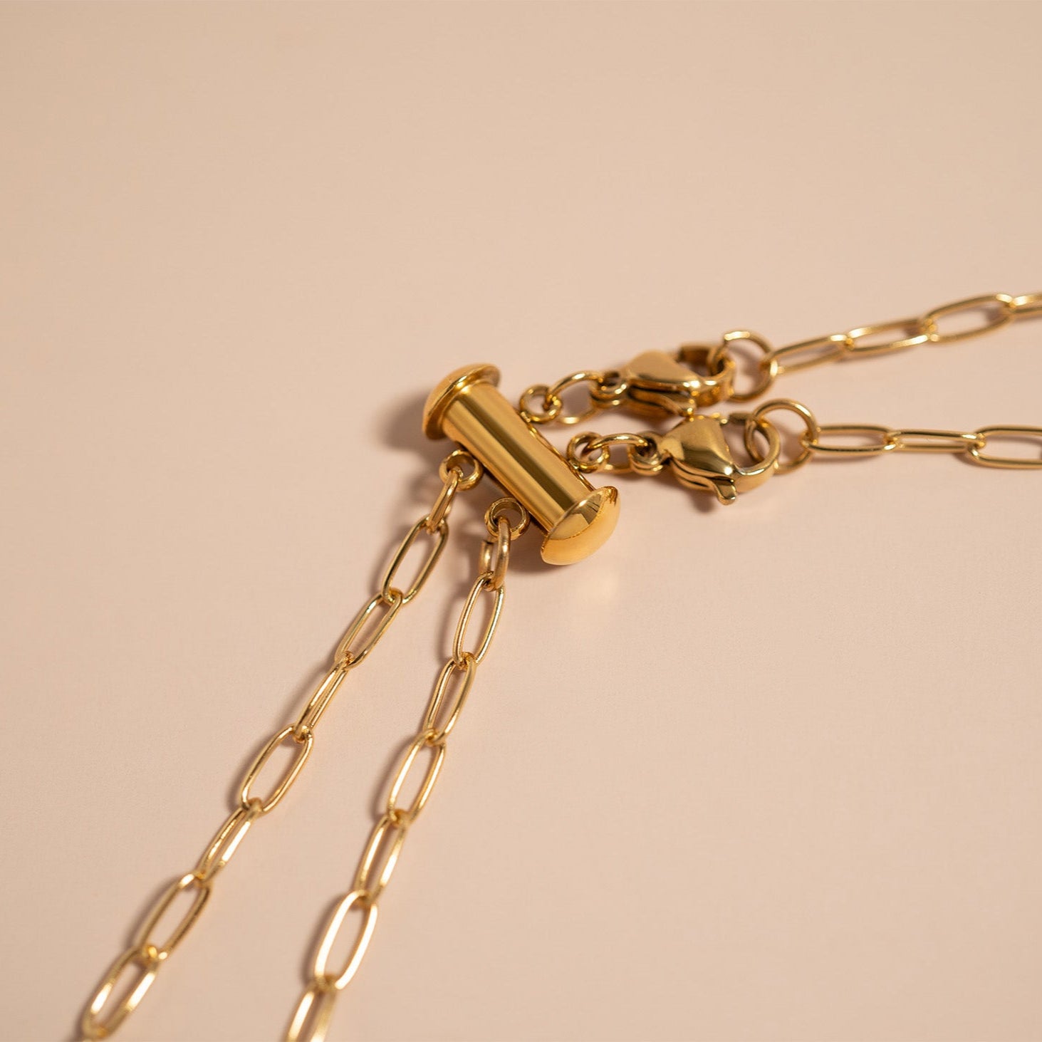 18K Gold PVD Stainless Steel 2 Row Layering Necklace Clasp